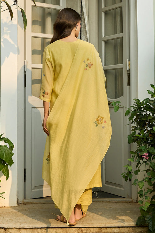 Lemon Embroidered Bloom Kurta Set
