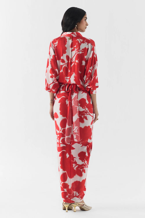 Red Ink Draped Shirt Dress