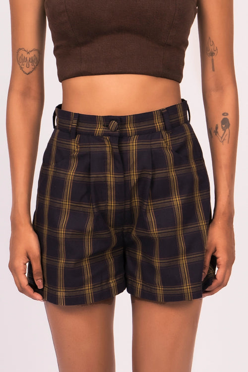 Navy Check Shorts