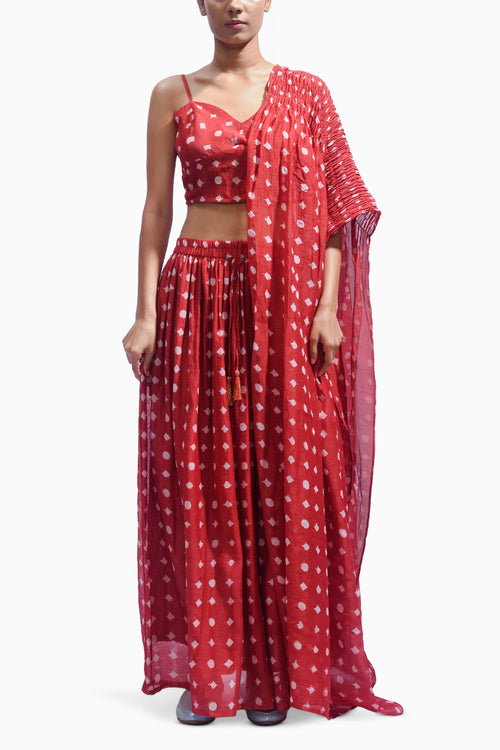 Crimson Red Shirred Ensemble Set