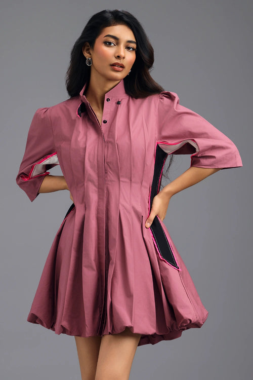 Dusty Pink Pleated Mini Dress
