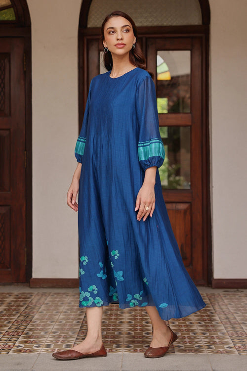 Indigo Pintuck Dress