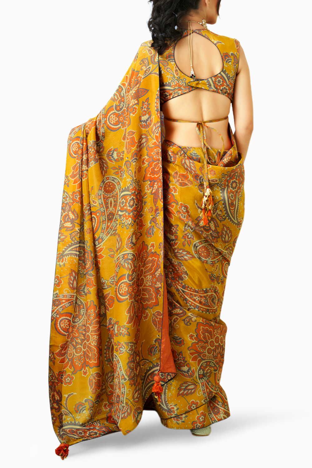 Yellow Printed Tissue Organza Saree and Blouse