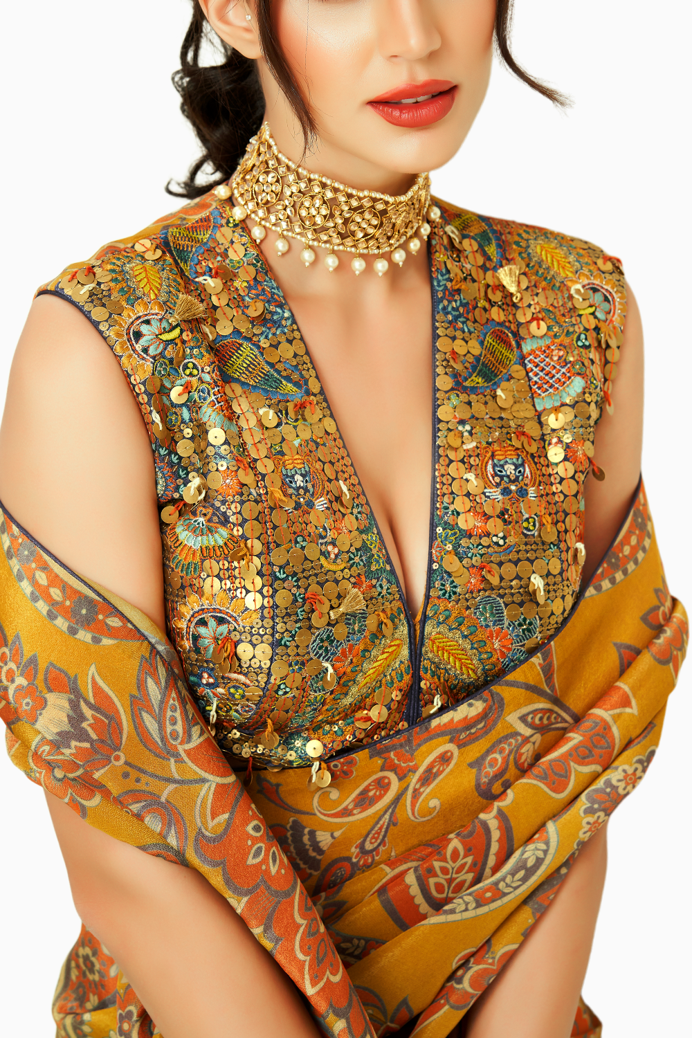 Yellow Printed Tissue Organza Saree and Blouse