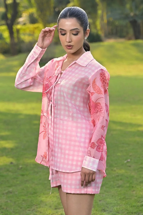 Pink Cotton Chanderi Co-ord