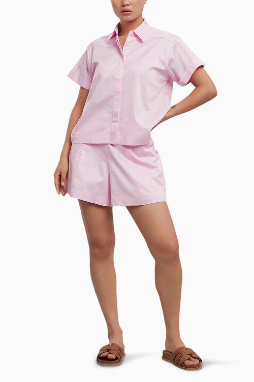 Pink Pastel Crop Shorts Set