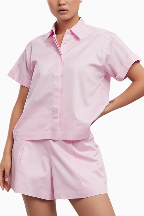 Pink Pastel Crop Shorts Set