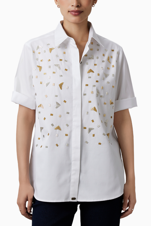 White Metallic Embroidered Shirt