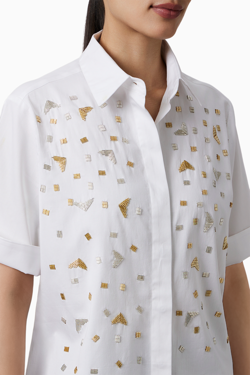 White Metallic Embroidered Shirt