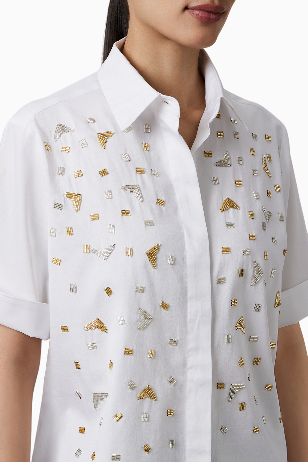 White Metallic Embroidered Shirt