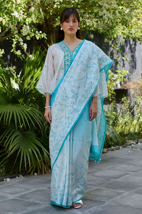 Once-Upon-a-Garden Blue Saree With Blouse