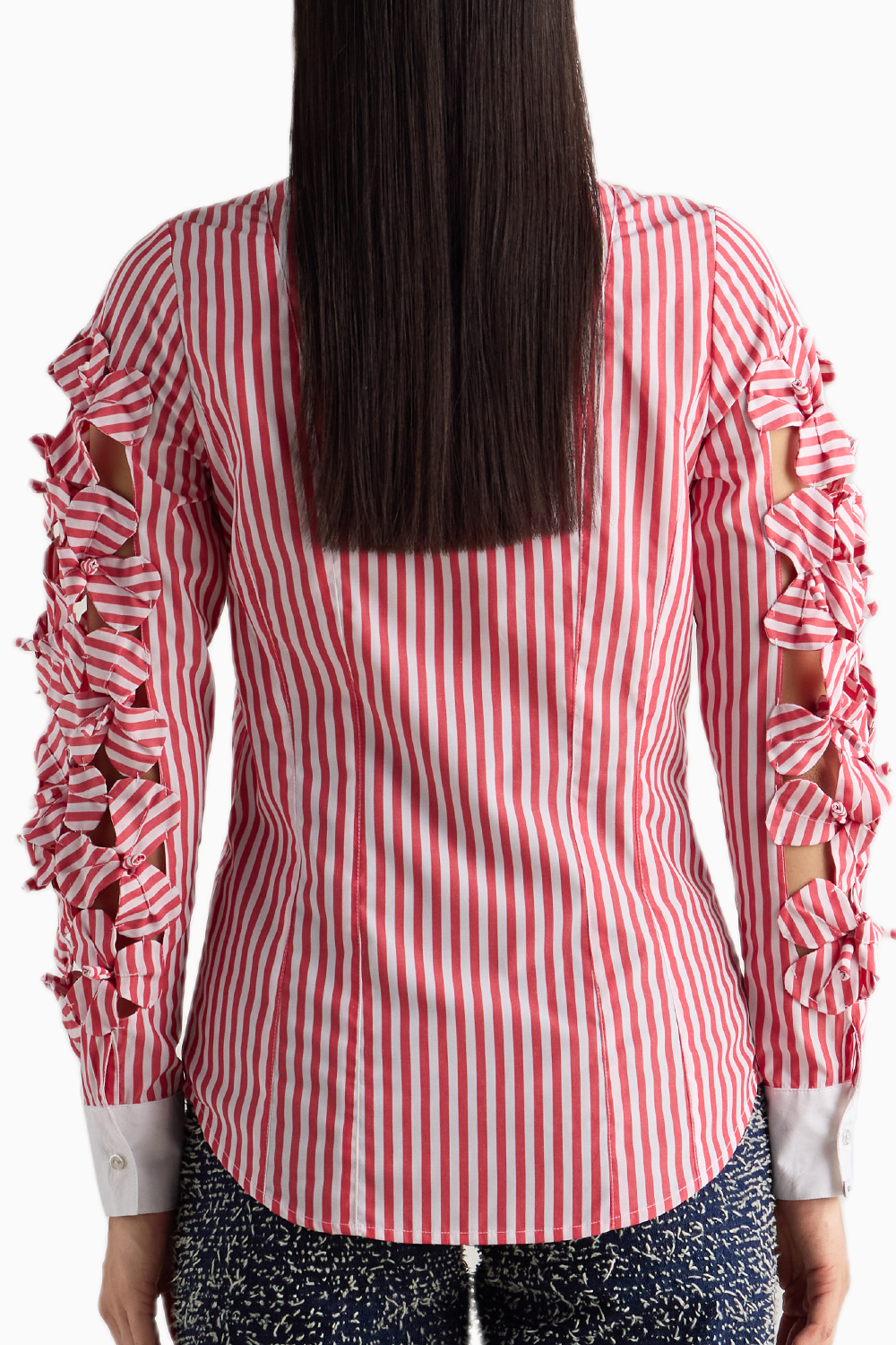 Red Stripe 3D Flower Sleeve Shirt