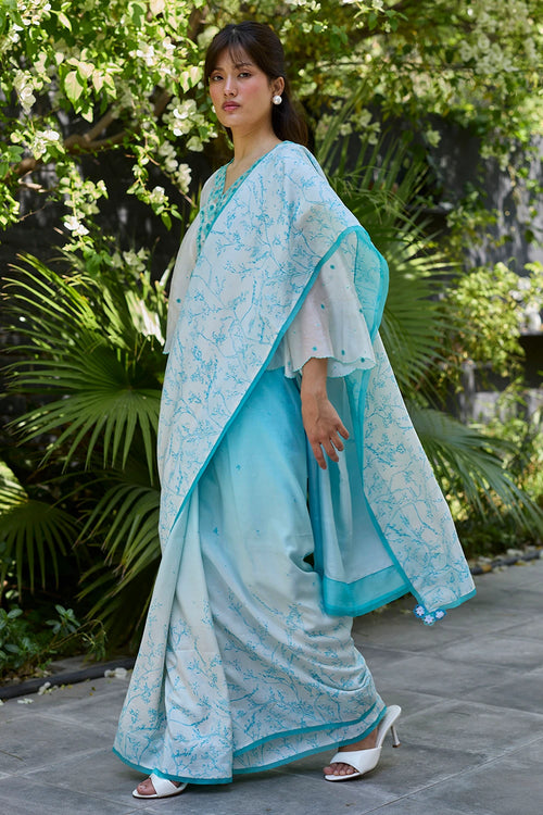 Once-Upon-a-Garden Blue Saree With Blouse