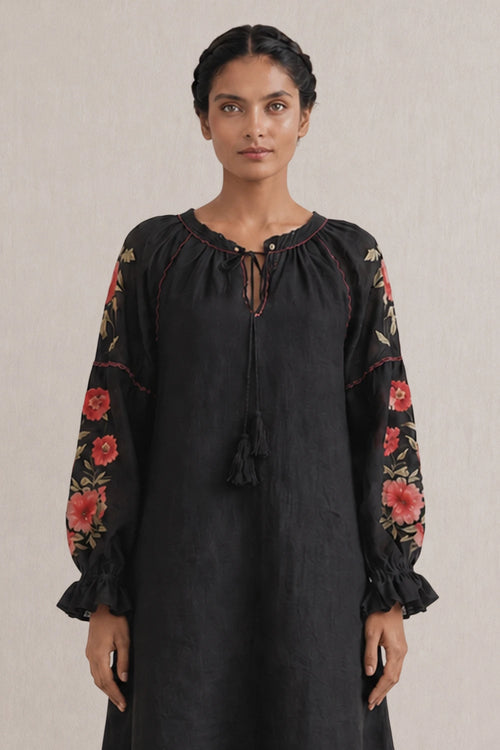 Black Rose Garden Peasant Dress
