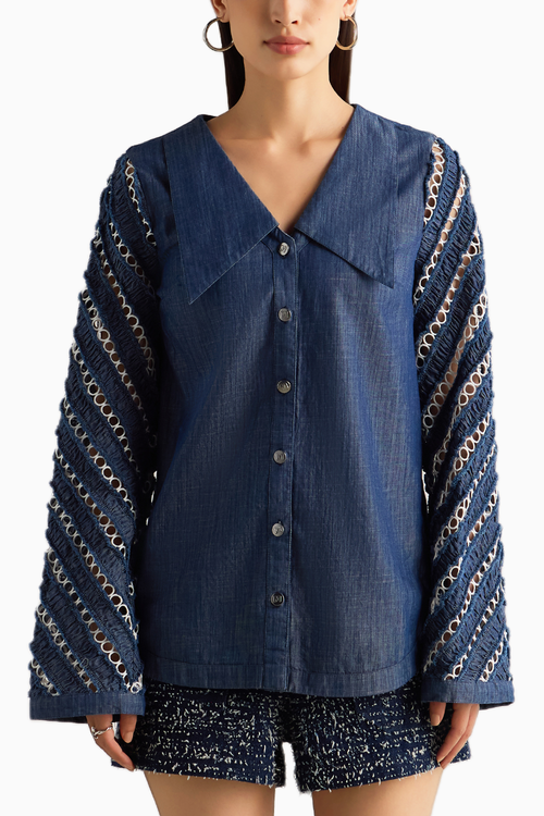 Lace Insert Denim Shirt