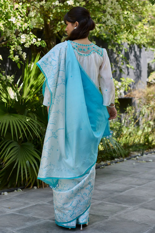 Once-Upon-a-Garden Blue Saree With Blouse