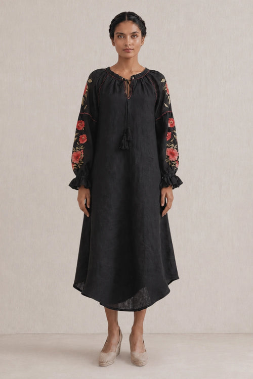 Black Rose Garden Peasant Dress