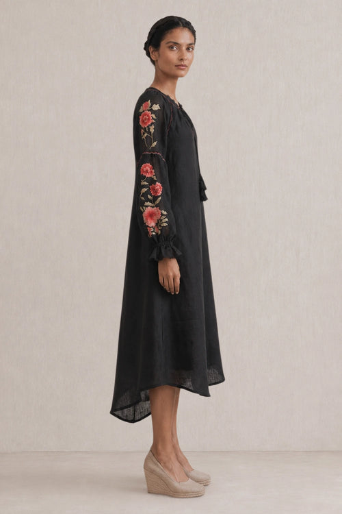 Black Rose Garden Peasant Dress