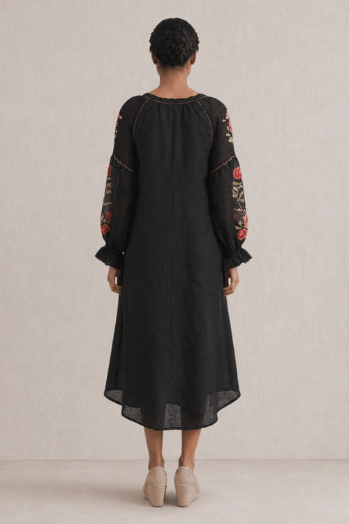 Black Rose Garden Peasant Dress