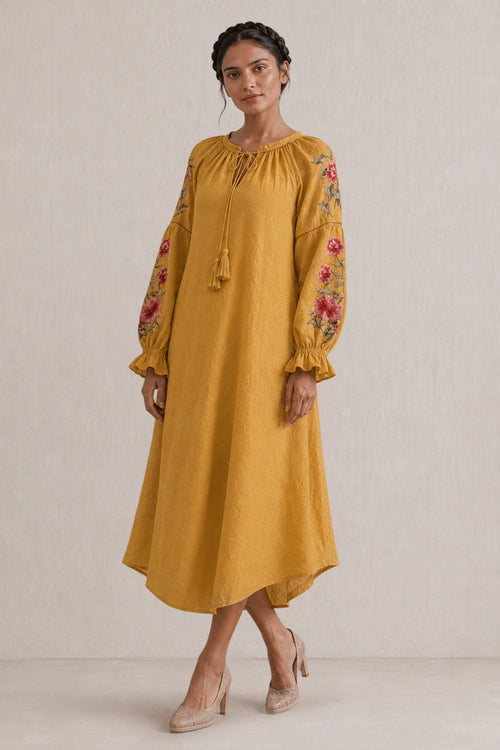 Golden Haze Rose Garden Peasant Dress