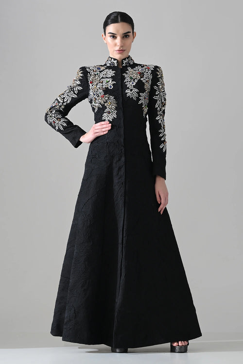 Noir Black Gown With Floral Embroidered Detail