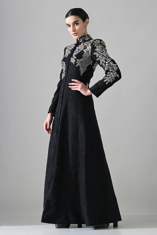 Noir Black Gown With Floral Embroidered Detail