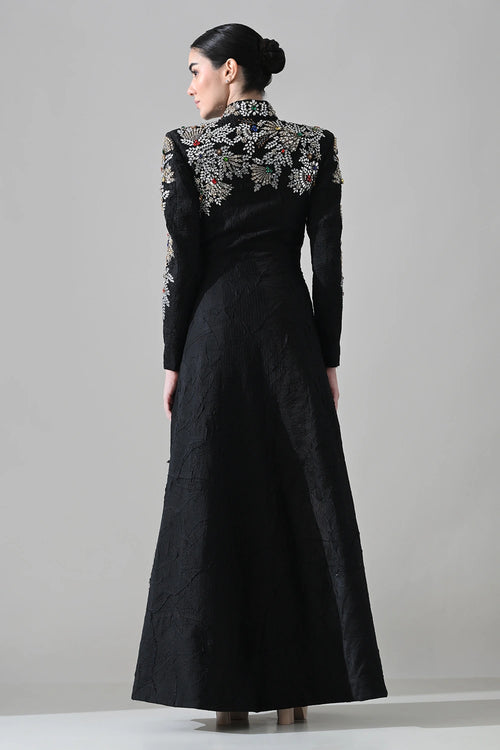 Noir Black Gown With Floral Embroidered Detail
