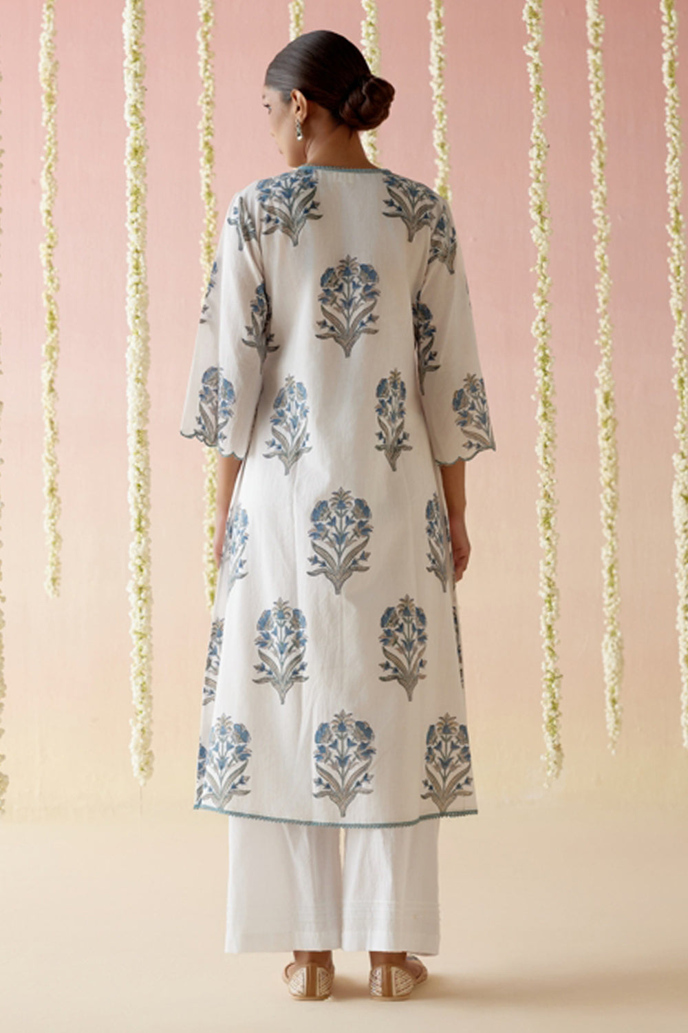 Salvia Blue Floral Buta Kurta with Wide Leg Pants