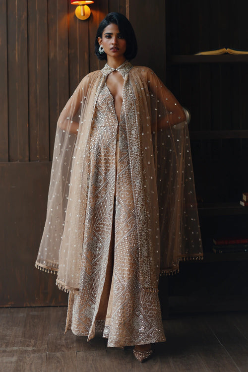 Fasana Long Jacket And Cape Set With Palazzo