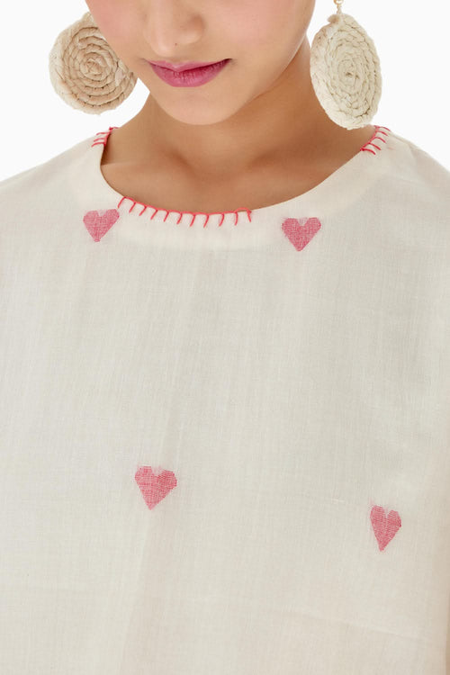 Cream Jamdani Bubble Sleeve Top
