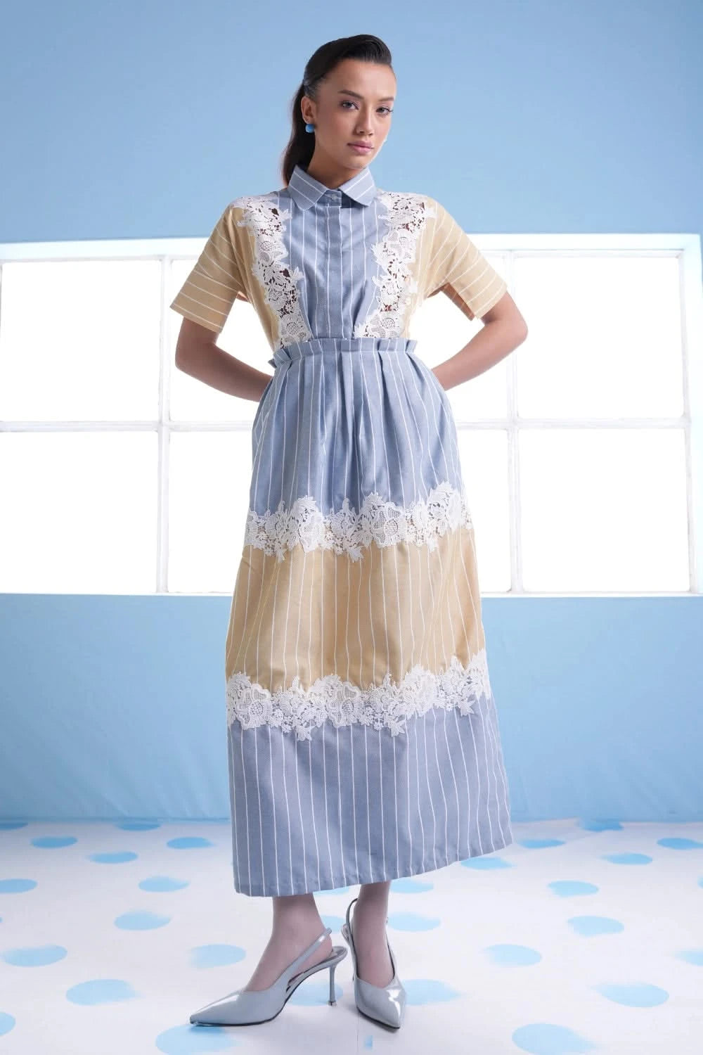 knee length dresses for ladies Audrey Lace Patchwork Dress