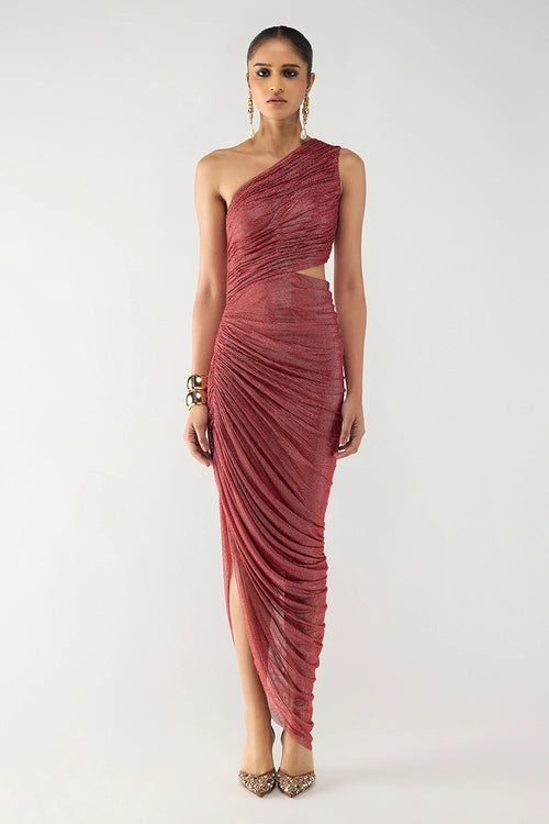 Crimson One-Shoulder Dress