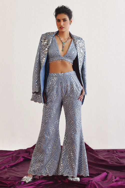 Sky Blue Tissue Scallop Blazer