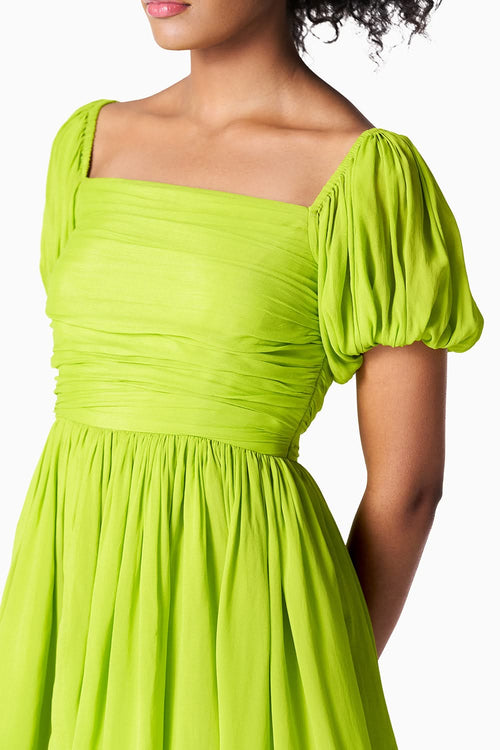 Chartreuse Rouched Mini Dress