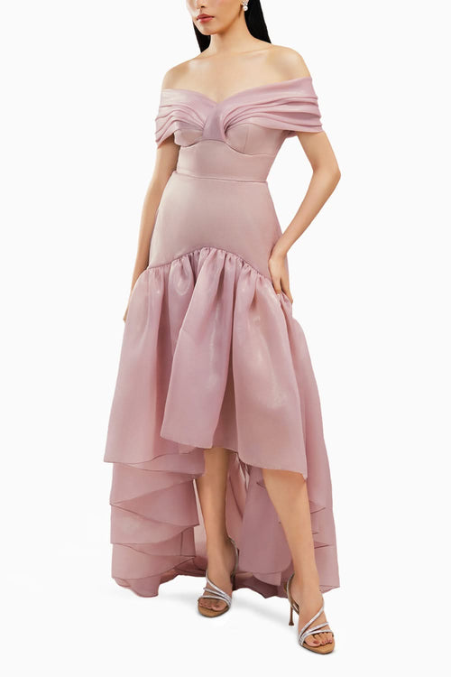 Pearl Off-Shoulder High And Low Dress