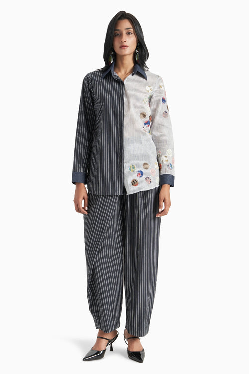Black And Blue Stripes Shirt And Pants Set