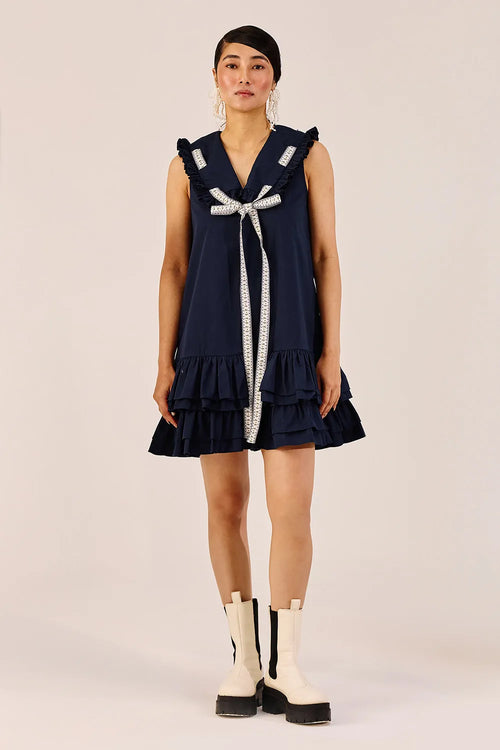 Navy Blue Ruffle Mini Dress