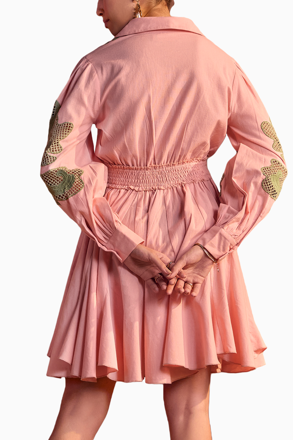 open lace back dress Cutwork Embroidered Shirt Dress