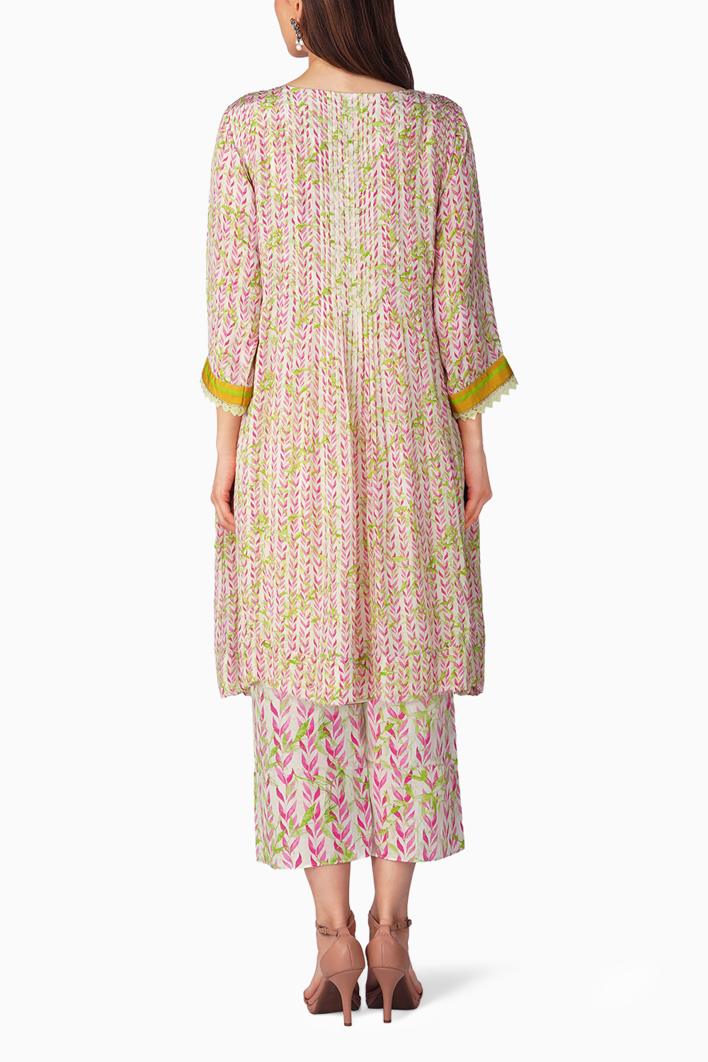 Pink Leaf Pleated Tunic Set