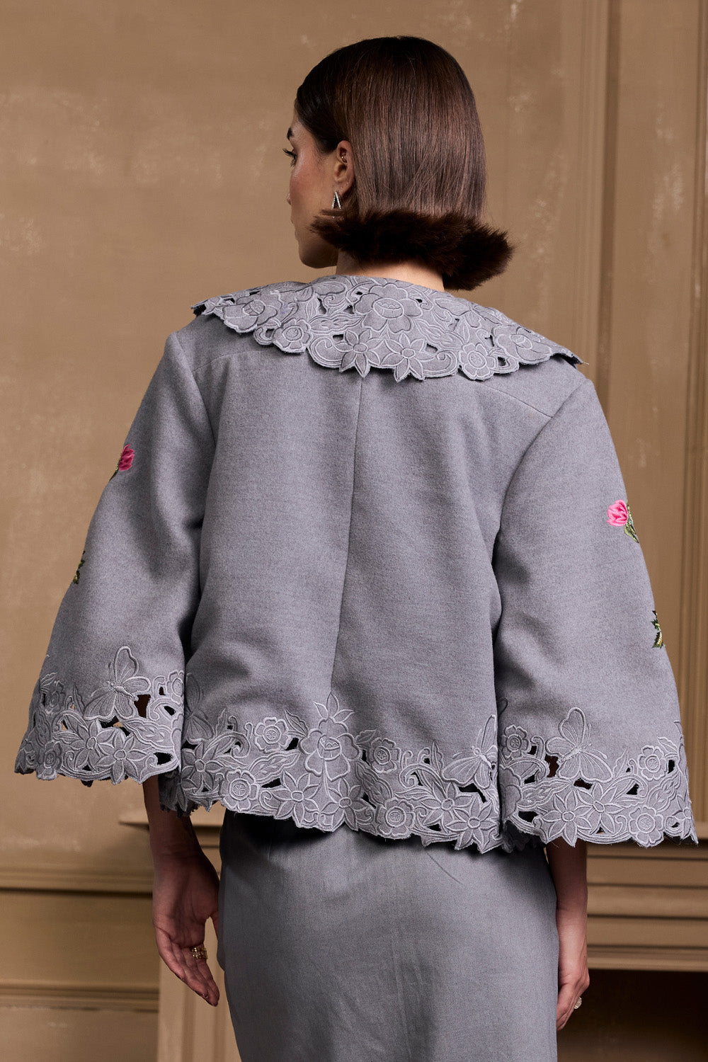 Grey Rose Threadwork Short Jacket