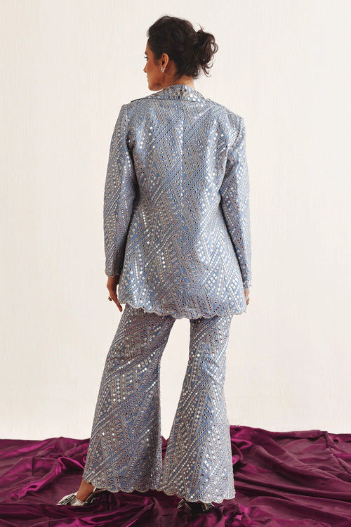Sky Blue Tissue Scallop Blazer