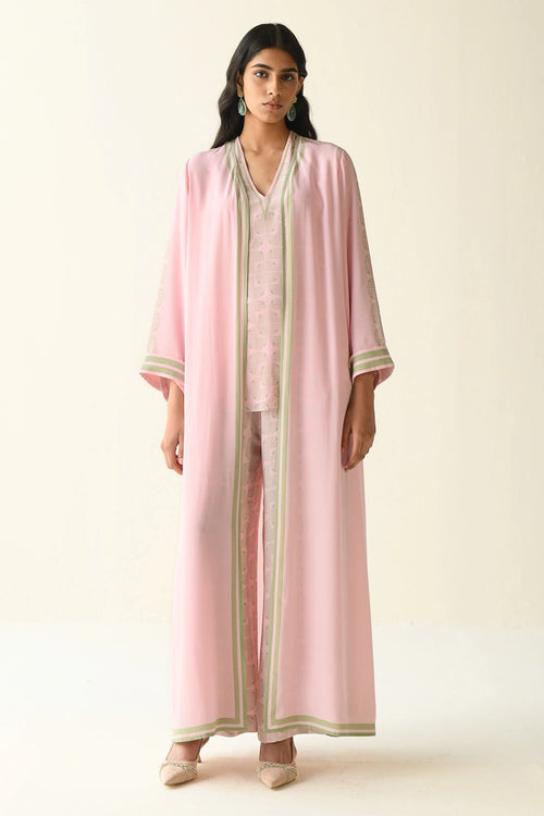 Pink Abaya With Geometric Printed Design
