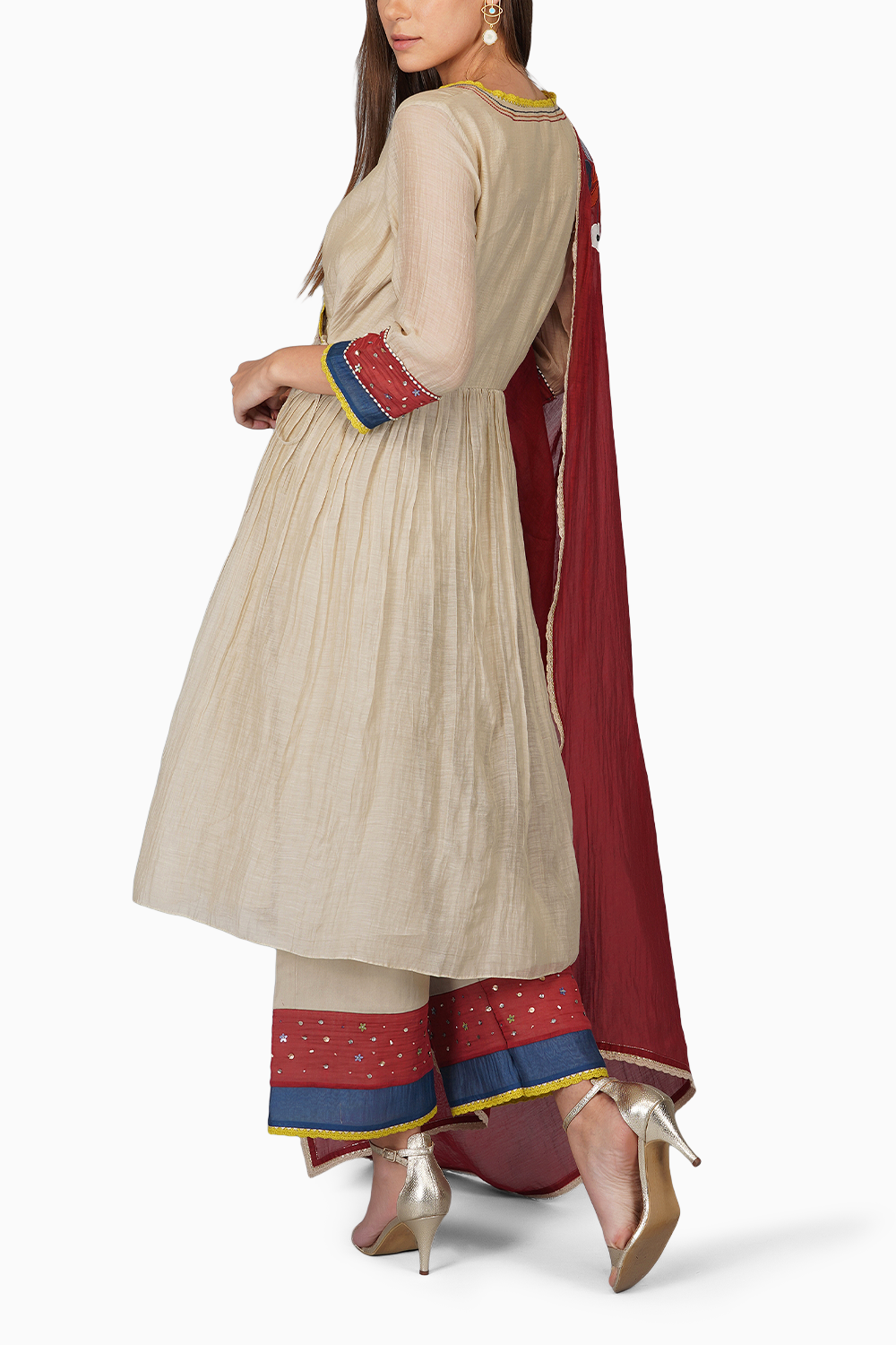 Applique Dupatta Kora Angrakha Set