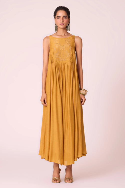 Zvuk Yellow Embroidered Maxi Dress