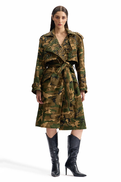 Studded Camo Trench