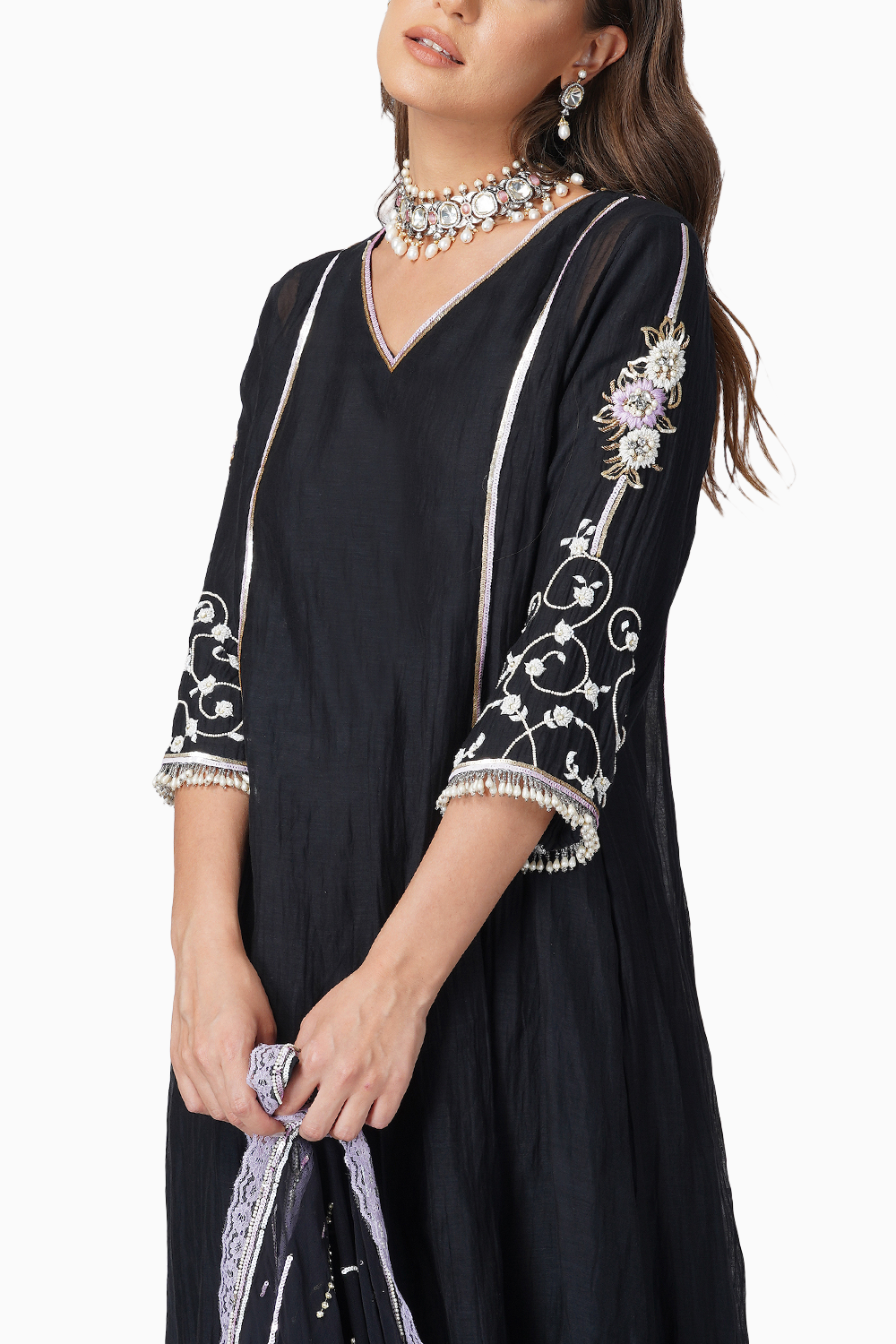 Aline Kurta With Sequined Dupatta