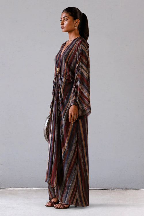 Striped Silk Crepe Kaftan Dress