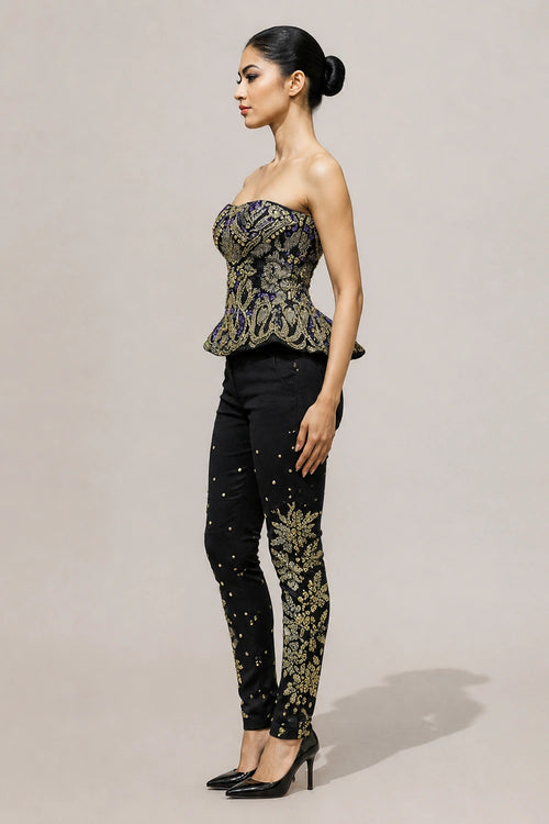 Elegant Black Co-ord Set With Strapless Top And Trousers