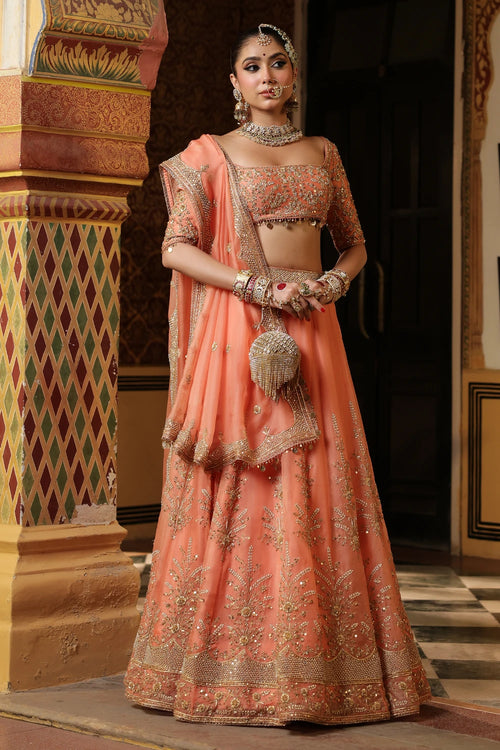 Ahista Peach Zardosi Lehenga Set