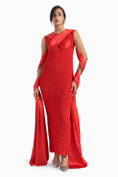 Red Multi Way Drape Dress